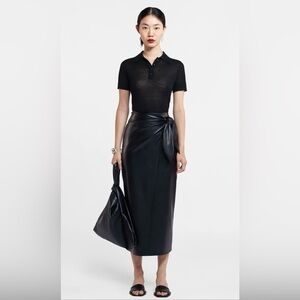 Nanushka NWT Amas Okobo‎ Alt Vegan Faux Leather Sarong Skirt Black XL Classic